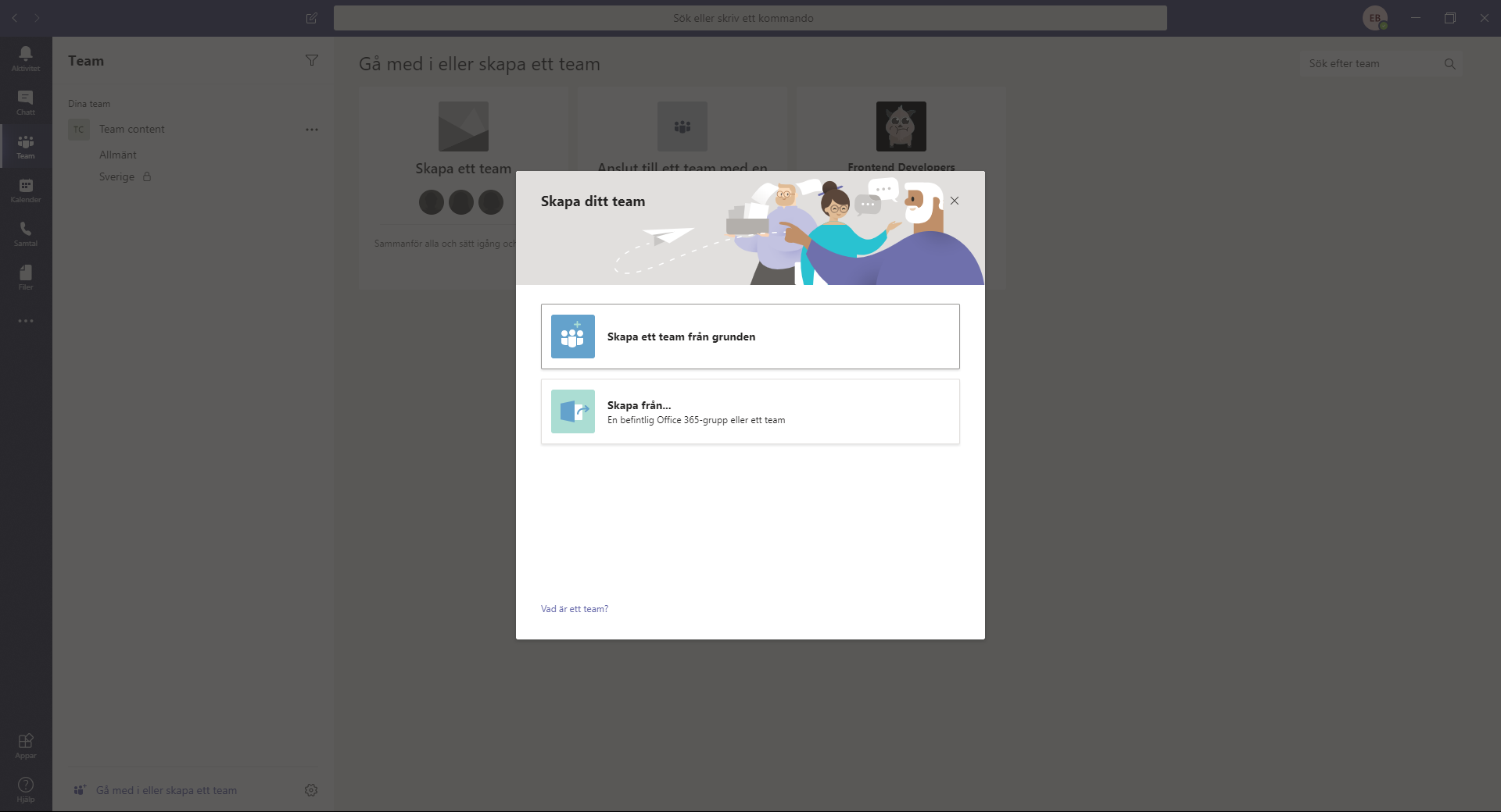Skapa ett team i Microsoft Teams