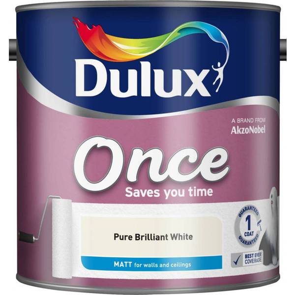 Dulux Once Matt Wall Paint Ceiling Paint White 2 5l